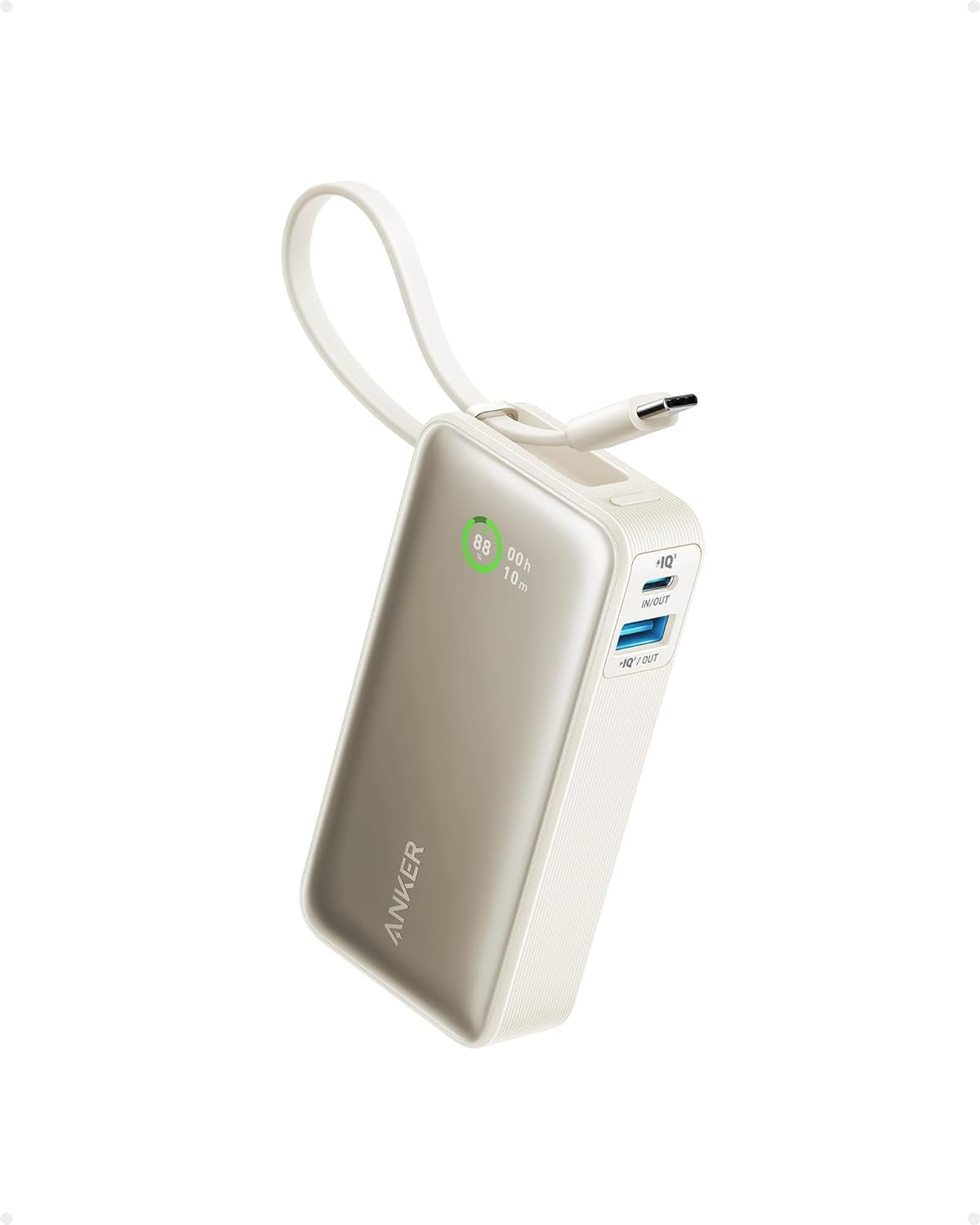 ANKER Nano Power Bank, 10,000mAh Portable Charger with Built-in USB-C Cable, 30W Recharging, 30W Max Output with USB-C\u0026A